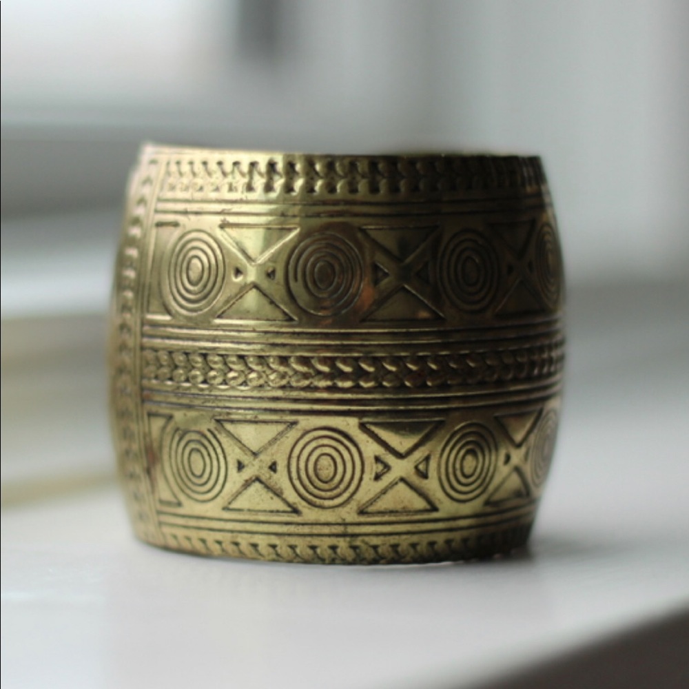 Aztec Pattern Gold Cuff Bracelet